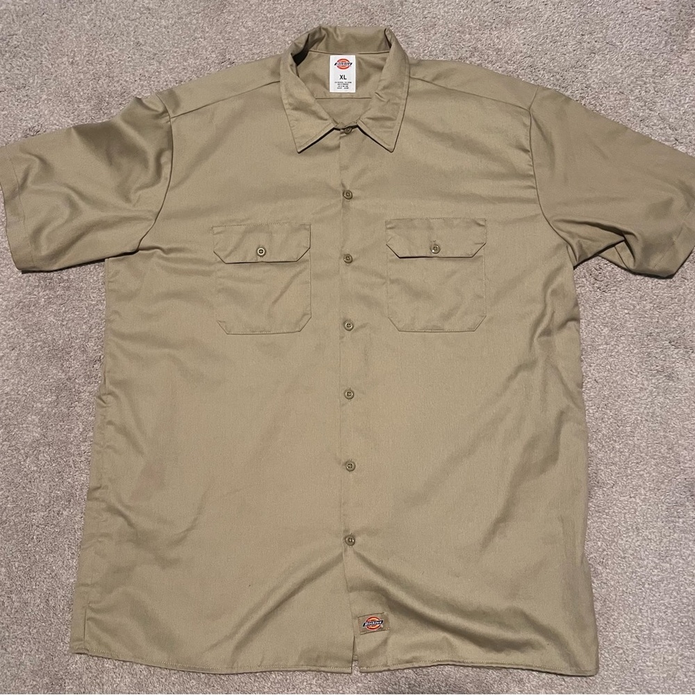 Dickies Work Shirt Mens XL Button Up Khaki